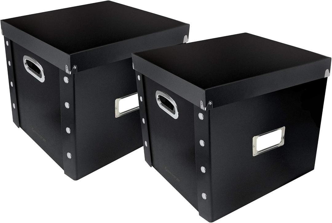 Snap-N-Store Vinyl Record Storage Box - 12" - 2 Pack - Crate Holds up to 75 Vinyl Albums - Black