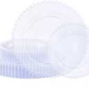 U-QE 60PCS Clear Plastic Plates - Fancy Beaded Plates Disposable Heavy Duty - Premium Hard Plastic Plate for Party, Wedding & Birthday Including 30 Dinner10 & 30 Dessert Plate 7"