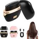 Mini Hair Straightener,Rechargeable Wireless Portable Hair Straightener Brush,Fast Heating Hot Comb3-Speed Temperature ControlAnti Scald Shell, Lightweight and Portable for Home Travel Gift (Black)