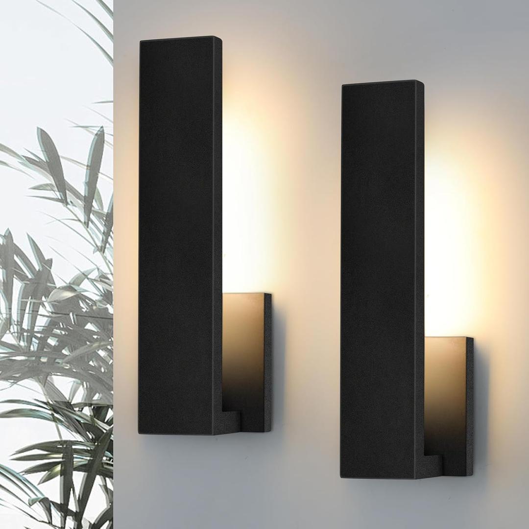 Aluminum LED Modern Wall Sconces Set of 2, 18W Matte Black Waterproof Sconce Wall Lighting Indoor Outdoor, Hardwired Wall Lights for Office,Porch, Bedroom, Bathroom, Living Room,Stairway