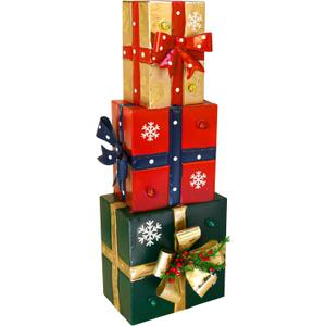 Owlgift Metal Christmas Lighted Decorative Boxes, 6 LED Box Decorations, Presents Boxes w/Ribbon Bows Decorations for Xmas Tree, Yard, Home, Indoor Outdoor Holiday Décor (Golden)