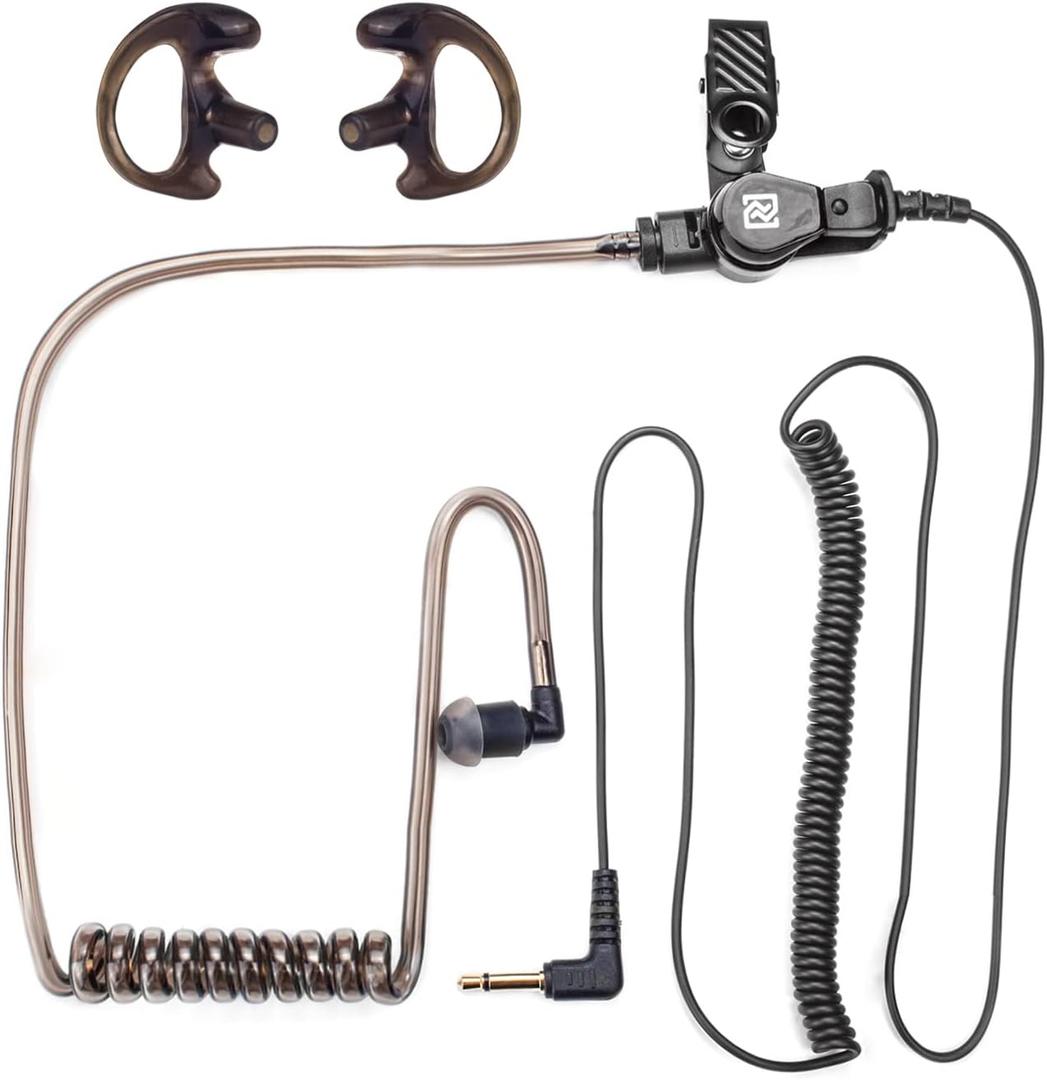 3.5mm Receiver/Listen Only Acoustic Tube Headset Earpiece with One Pair Medium Earmolds for Two-Way Radios/Walkie Talkie Speaker Mics (Black) (1 Pack-Black)