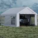 GarveeLife 12x20 ft Portable Garage, Car Port with 200 g PE Tarp Cover, with Front & Rear Roll-Up Doors and 4 Windows, for Temporary Paint Booth, Boats&Pickups Shed, and Event Shelter, White