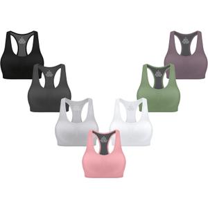 MIRITY Women Racerback Sports Bras - High Impact Workout Gym Activewear Bra Pack of 7 (Medium, Color 1)