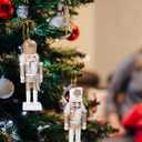 2 x 1 Set Christmas Nutcracker Ornaments Gold and Silver Glittered Christmas Soldier Nutcracker Wooden Figurine Collectible Decoration for Xmas Holiday Party Decor
