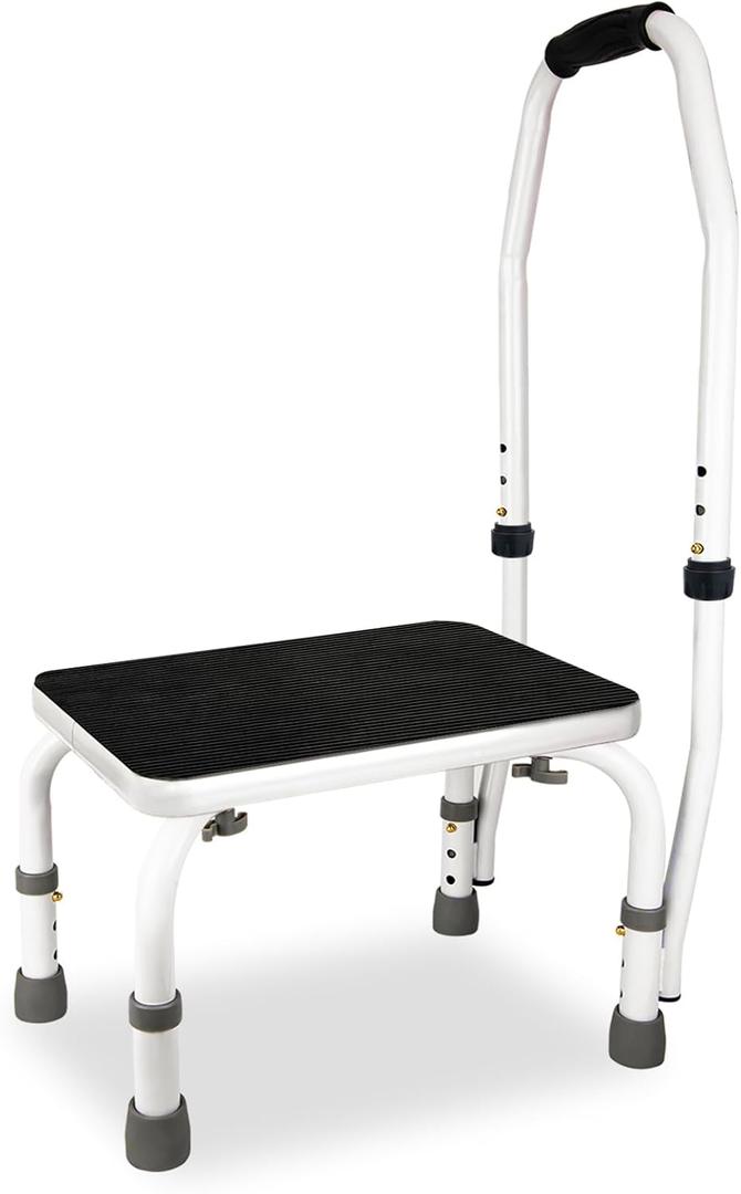 Step Stool with Handle, Adjustable Step Stool, Bed Step for High Beds for Adults, Elderly Bedside, Height Adjustable Elderly Step Stools, Padded Non-Slip Hand Grips, Heavy Duty Holds 330 Lbs