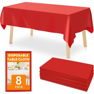 8 Pack Red Plastic Table Cloths Disposable, 54 x 108 Inches Plastic Table Cover for Rectangle Tables, Disposable Tablecloth for Dinning, Parties, BBQ, Wedding, Outdoor