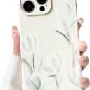 NITITOP Compatible with iPhone 16 Pro Max Case Cute Flower Floral Tulip Pattern for Women Girls Trendy Slim Fit TPU Bumper Silicone Shockproof Full Camera Protection Cover - White