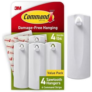 Command Sawtooth Picture Hangers, 12 Frame Hangers and  Command Strips, Damage-Free Hanging Sawtooth Frames, No Tools Wall Hooks for Christmas Decorations, Holds up to 4 lb