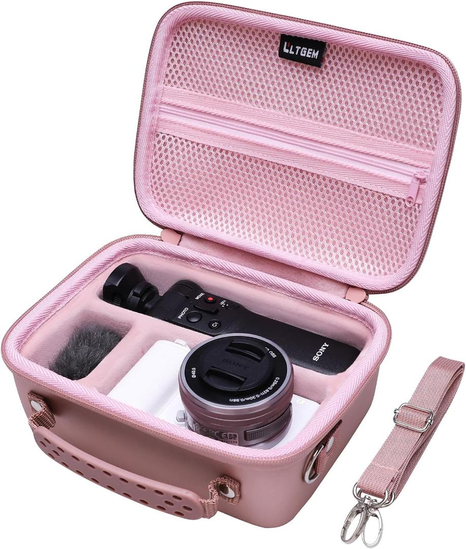 Camera Case Compatible with Sony Alpha ZV-E10 / ZV-1F / ZV-1 / ZV-1 II Vlog Camera with Shoulder Strap by LTGEM, Fits Vlogger Accessory Kit Tripod and Microphone, Rose Gold