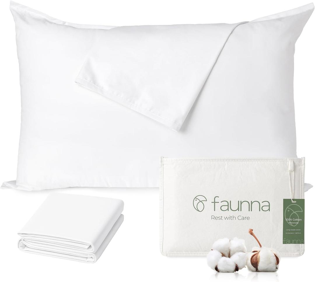 FAUNNA 100% Cotton Pillow Protectors, Bed Bug Proof, Hypoallergenic, Featuring Antimicrobial Product Protection for Enhanced Freshness, - Premium Breathable Zippered Protectors (Standard)