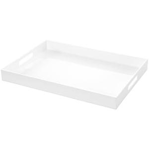 White Rectangular 14x20 Inches Acrylic Ottoman Tray Decorative Serving Tray with Cutout Handles Organizer Tray on Coffee Table Countertop Big Breakfast Bed Tray Living Room Appetizer Serving Food
