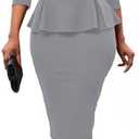 BestGirl Women's Peplum Dresses Bodycon 3/4 Sleeve Wear to Work Office Sheath Dress, Size S Gray