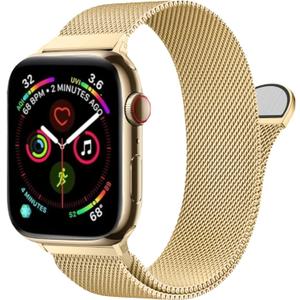 Stainless Steel Mesh Loop for Apple Watch Band 38mm 40mm 41mm 42mm(Series 10), Magnetic Clasp Replacement Bands for iWatch Ultra Series 9 8 SE 7 6 5 4 Women & Men (gold)