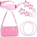 Moucuny 12 Pcs Y2k Accessories Set Patent Leather Shoulder Bag 2000s Sunglasses Circle Earrings Star Clips Women Gifts