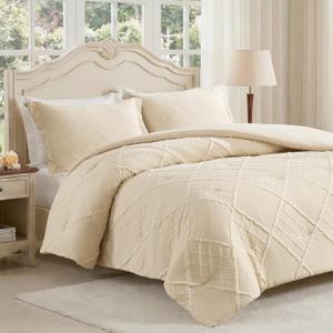 Amlie Home Twin Comforter Set, 2 Piece Beige Jacquard Bedding Set with 1 Pillow case, Soft Microfiber Diamond Design, Lightweight All-Season for Bedroom & Dorm  Beige, Twin (68"x90")