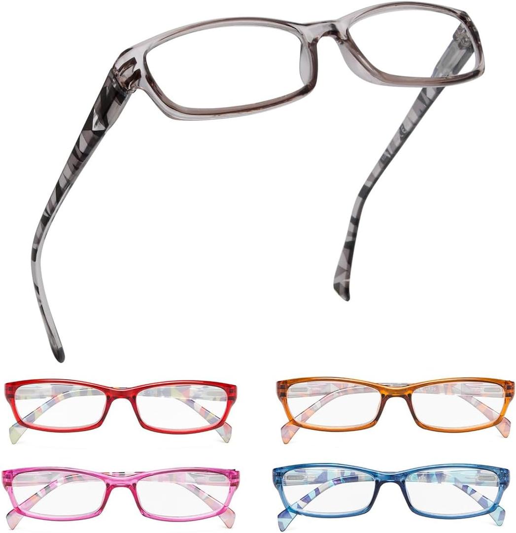 GUD Reading Glasses For Women - 5 pairs Rectangular Ladies Eyeglasses Readers + 0.50 (Mix)