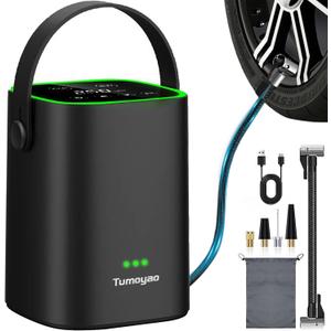 Tire Inflator Portable Air Compressor, 150PSI Compact Air Pump for Car Tires, Bicycle, Motorcycle, Ball - Rechargeable Tire Inflator with Pressure Gauge