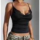 SOLY HUX Women's Lace Cami Top Cowl Neck Slim Fitted Camisole Going Out Crop Tops Pure Black Large (Black, L)