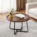 Small Round Coffee Table, Wooden Surface Top & Sturdy Metal Legs Coffee Table with Fluted, End Table for Living Room Bedroom Office Balcony Yard (Walnut, 20 inches)