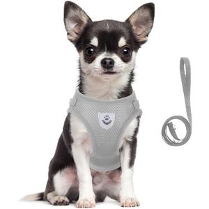 meioro Step in Dog Harness for Small Dogs and Leash Set, Adjustable No Pull Dog Harness Reflective Soft Mesh Puppy Harness Breathable Lightweight Pet Vest Harnesses for Small Dogs Cats(Grey, M)