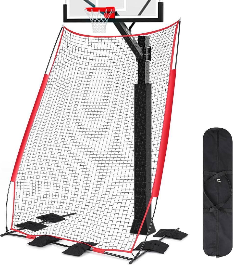 Gemscream Basketball Rebounder Basketball Return System Defensive Net 6.4 x 10 ft Sports Defender Net Catcher Guard and Backstop with 6 Refillable Sandbags for Shooting Return Outdoor Backyard