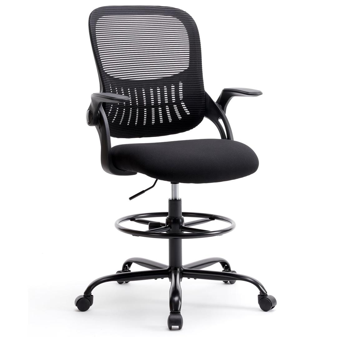 Yapamar Tall Office Chair with Adjustable Height and Padded Armrests,Ergonomic Computer Standing Desk Stool with Adjustable Footrest Ring,High Office Chair for Counter Height Desk (Black)