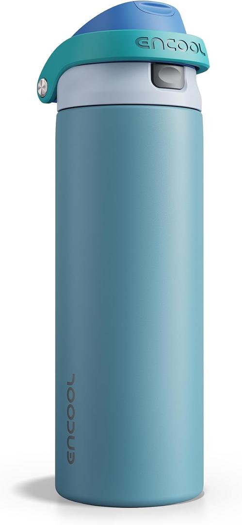 ENCOOL Leakproof Insulated Water Bottle with Straw Dual-Sip Water Bottle Bag-Safe Design for Work, Commute & Gym  Keeps Drinks Cold All Day, 24 oz, Teal Blue