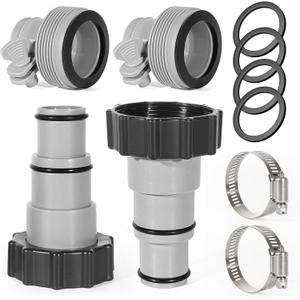 Pool Hose Adapter Kit for Above Ground Pools - 1.5" to 1.25" Dual-Size 2 Type Conversion Connectors with Clamps & Leak-Proof Washers Fit for Filter Pumps, Saltwater Systems & Pool Accessories