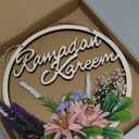 Ramadan Kareem Wreaths for Front Door, Eid Al-Fitr Artificial White Flowers Hanging Ramadan Door Wreath, Islamic Ramadan Decorations for Home Party (Pink)
