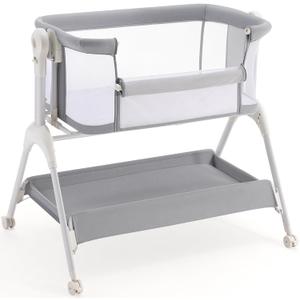 HARPPA Cuddly Baby Bassinet, 3 in 1 Rocking Bassinet with Mattress and Sheet, Full Mesh Sides, Adjustable Bedside Sleeper with Wheels for Newborns, Light Gray