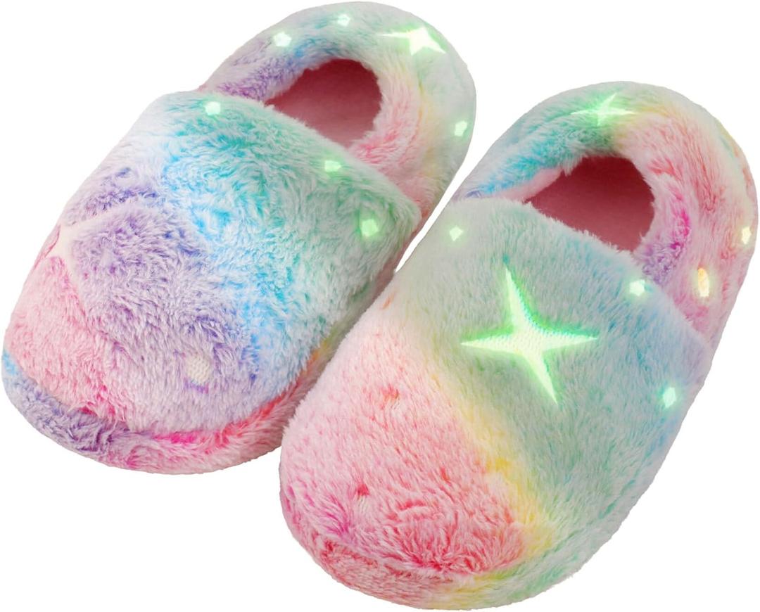 Kids Fuzzy Slippers Luminous Glow in the Dark for Boys Girls House Shoes Indoor (12-13 Little Kid, Green)