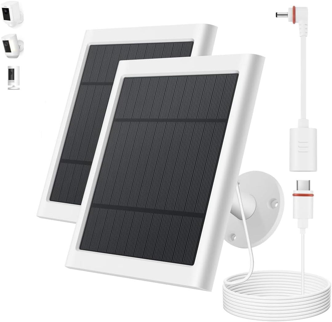 Solar Panel for Ring Camera, 2 Pack 4W Solar Charger Compatible with Rings Spotlight &All-New Stick Up Outdoor Cam Battery, 10ft Long Cable with USB-C to Ring Barrel Plug Adapter