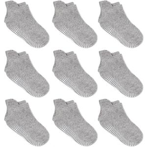 Zaples Baby Non Slip Grip Ankle Socks with Non Skid Soles for Infants Toddlers Kids Boys Girls (Gray, XS)