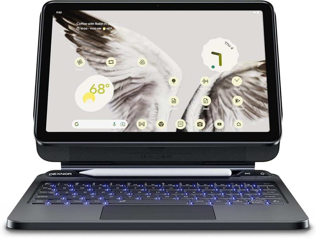 Dexnor for Google Pixel Tablet 11 inch (2023) Case with Keyboard, Floating Cantilever Stand Trackpad Backlit Keyboard with Stylus Holder Magnetic Detachable Case Compatible with Speaker Dock, Black