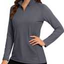 TACVASEN Women's Quarter Zip Pullover Golf Shirts UPF 50+ Long Sleeve Sun Shirts UV Protection Workout Tops (Gray, L)