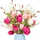 Valentines Day Decorations, 6 Pack Artificial Flowers 17inch Valentines Day Picks with Tulip Berry for Valentines Day Wedding Party Center Pieces Decoration (Red White)