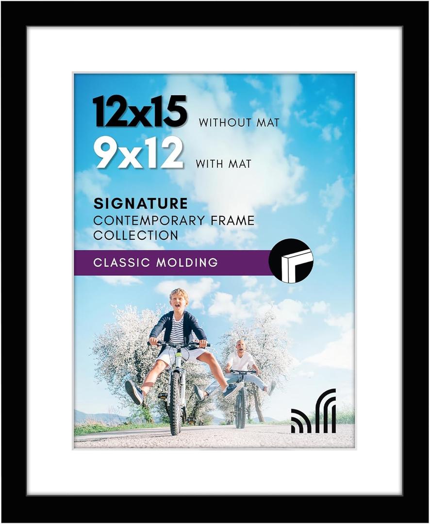 Americanflat 12x15 Floating Picture Frame with Polished Crystal-Clear Glass - Use as Picture Frame or Display Photo - Signature Float Collection - Photo Frames for Tabletop or Wall - Black