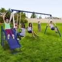 Sportspower Arcadia Metal Swing Set for Kids  Trapeze, 2-Person Glider, 5ft Slide, Anchor Kit, 6.1' Durable Steel Frame  Outdoor Backyard Playset with 600 lb Capacity