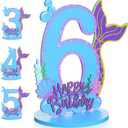 Mermaid Birthday Number Sign Centerpiece for Girls Wooden Mermaid Party Number Table Sign Decoration Supplies for Birthday Anniversary(Number 6)