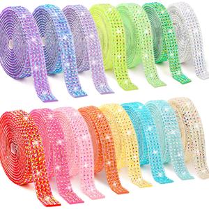 15 Yards Self Adhesive Rhinestone Strips, Rhinestone Ribbons Self Adhesive, Diamond Crystal Bedazzling Strips Glitter Bling Rhinestones Tape Stickers for Crafts, Fabric, Car, Shoes, Dcor