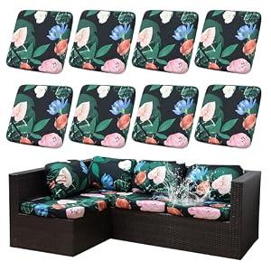 SUKAIKEQA 8Pcs Stretch Patio Cushion Covers Waterproof Outdoor Cushion Covers Patio Couch Cover Slipcovers, for Outdoor Furniture Protector Covers Replacement(Cover Only) (Flowers)