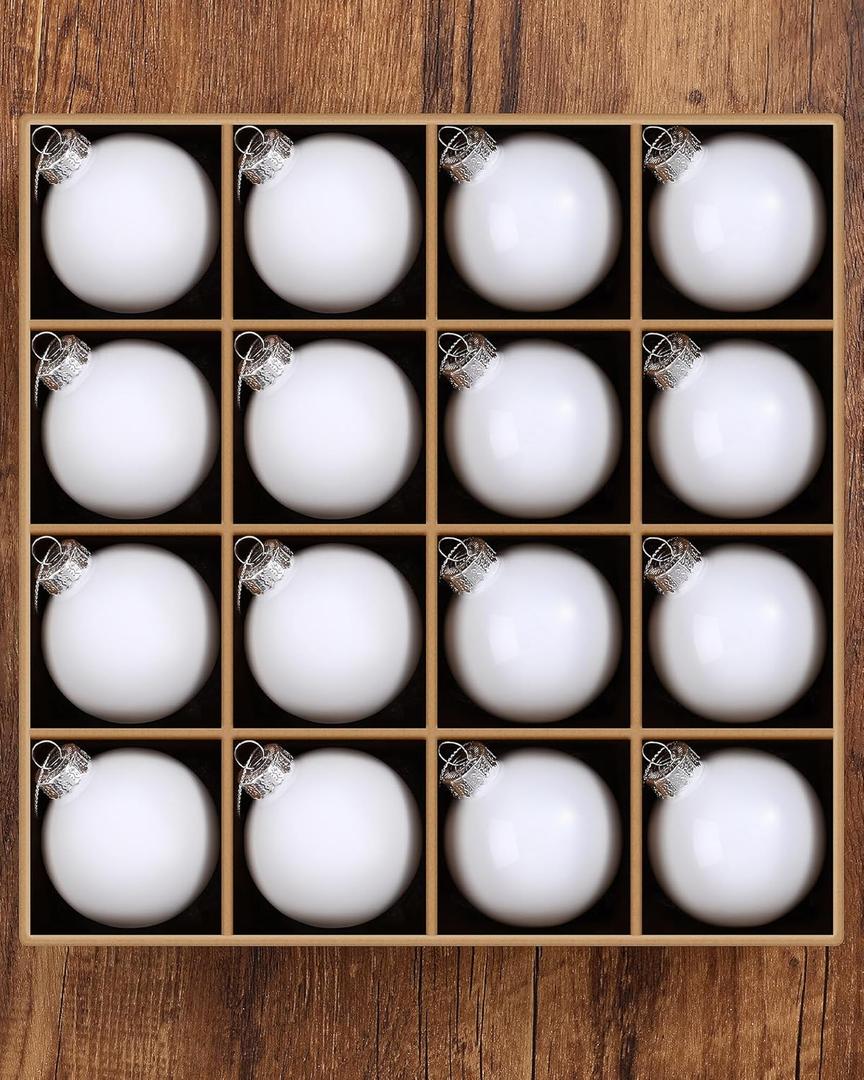 Syhood 16 Pcs Christmas Glass Ball Ornaments Set 2.36" Hanging Glass Bulbs with Loop Hanging String for Christmas Tree Decoration for Holiday Xmas Tree Gifts Home Decor (White)