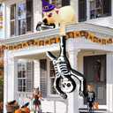 AerWo 8FT Giant Halloween Inflatables Dog Pulling Skeleton, Halloween Blow Up Yard Decorations Built-in Bright LED, Blow Up Skeleton Inflatable Dog for Lawn Garden Roof Porch Decor