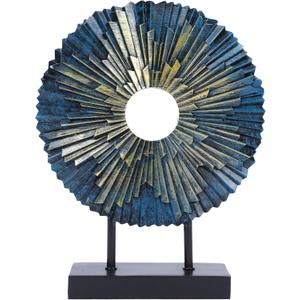 HODESumPure Gold Luxury Round Decorative Sculpture Statue Above Cabinet Home Decorations for Living Room Kitchen Fireplace Mantel Office Bookshelf Table Top Home Decor Accents (Blue Gold)