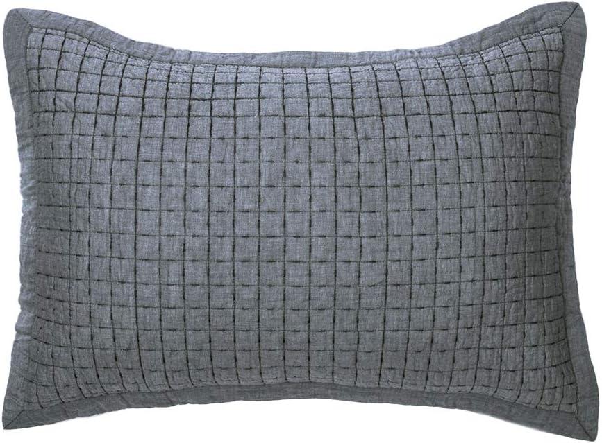 ELEGANT LIFE HOME Cotton Yarn Dyed Chambray Collection Cotton Fill Channel Stitch Washed Standard Pillow Sham Gray Color, 20 x 26+1.75 Flange (1Piece)