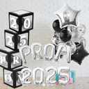 Class of 2025 Prom Night Decorations 16" Mylar Foil 2025 Balloons Photo Props Fringe Curtain Backdrop Balloon Box for High School College Grad Graduation Party (Sliver and Black)