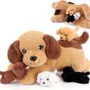 5 Pieces Dog Stuffed Animals with Babies Inside Belly - 1 Mommy Stuffed Dog with 4 Puppy Plush - Stuffed Puppy Plush Toy for Kids Age 3-8, Gifts Ideal for Christmas, Valentine's, Birthday