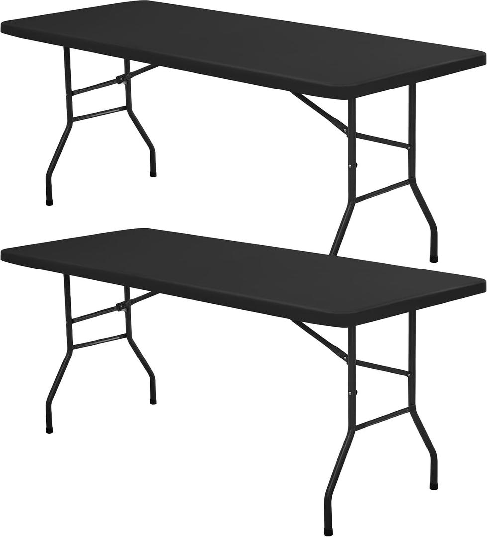 6ft Fitted Tablecloths Rectangle - 2 Pack Outdoor Picnic Table Covers with Elastic, Washable Folding Table Protector for Party Camping Vendor Booth, 30x72 Inch, Black