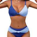 Blooming Jelly Womens Sexy Two Piece Bikini Sets Knot V Neck Swim Suit Color Block Cheeky Bathing Suit Textured Swimsuit(Color Block1,M)